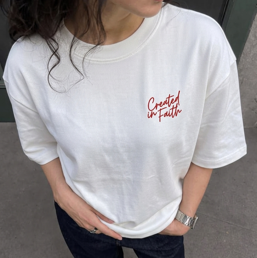 Created in Faith Embroidered T-Shirt – White Christian T-shirt | Faith-Based Unisex’s Apparel