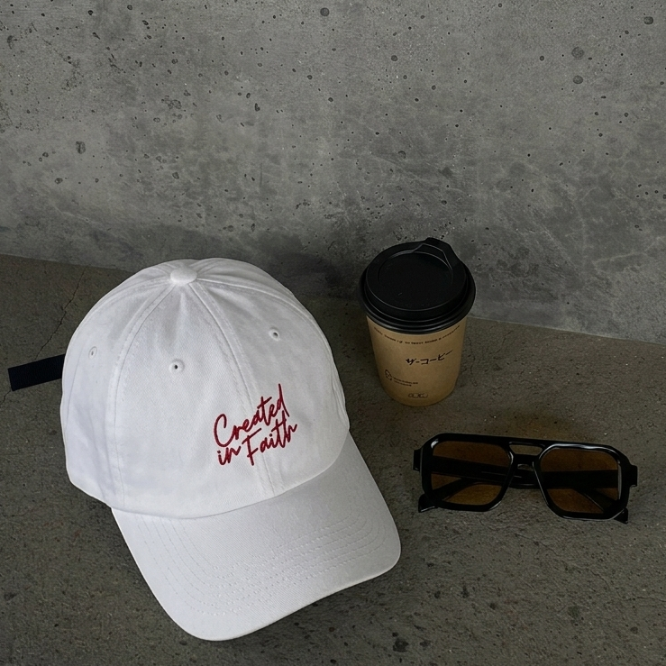 Created in Faith Embroidered Cap – White Christian Cap | Faith-Based Unisex’s Apparel
