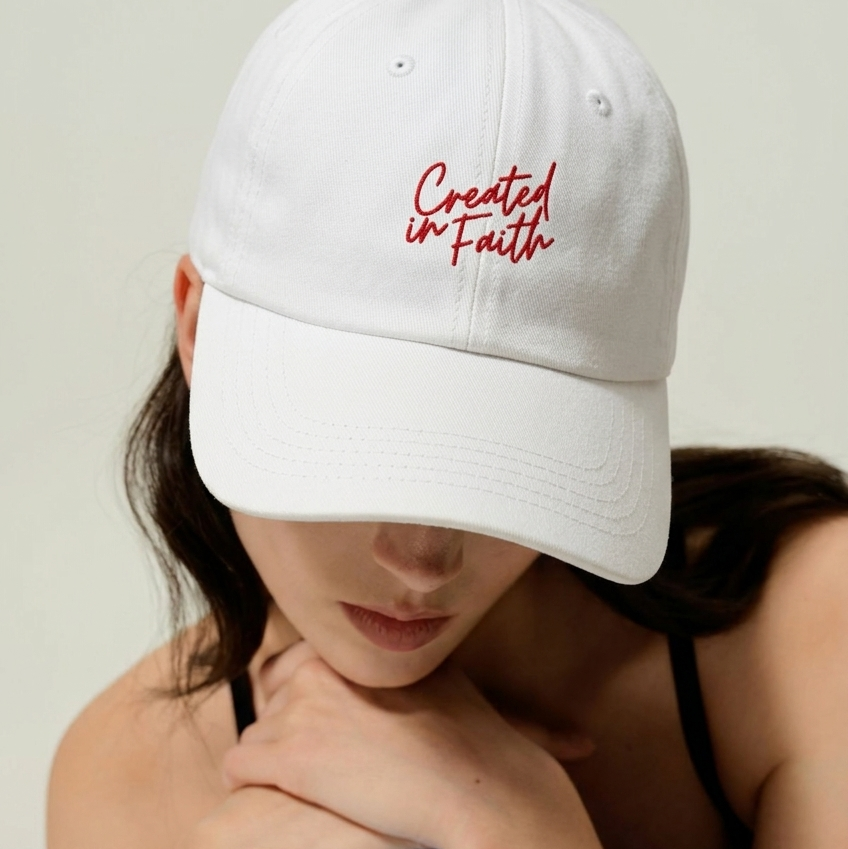 Created in Faith Embroidered Cap – White Christian Cap | Faith-Based Unisex’s Apparel