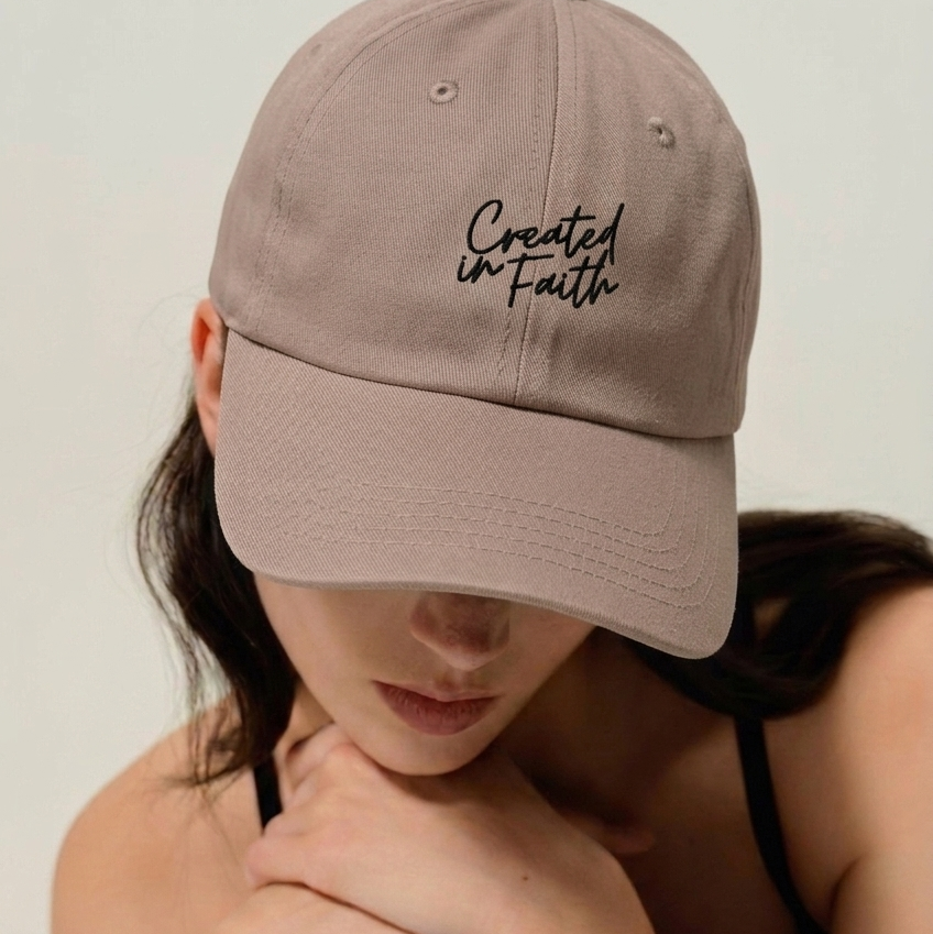 Created in Faith Embroidered Cap – Beige Christian Cap | Faith-Based Unisex’s Apparel