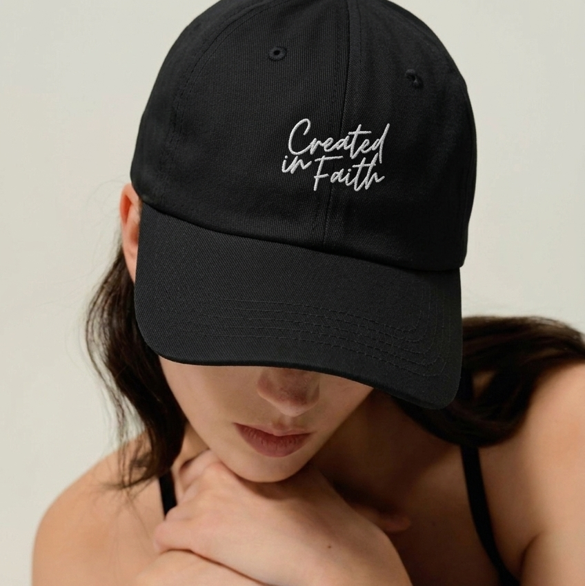 Created in Faith Embroidered Cap – Black Christian Cap | Faith-Based Unisex’s Apparel