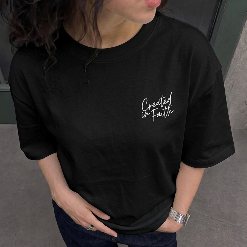 Created in Faith Embroidered T-Shirt – Black Christian T-shirt | Faith-Based Unisex’s Apparel