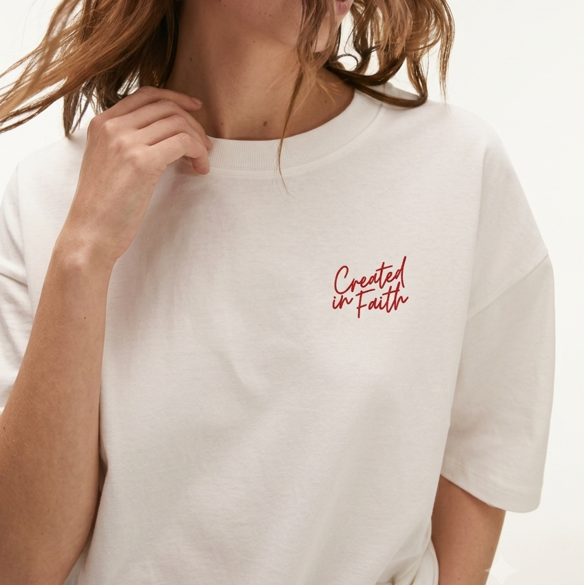 Created in Faith Embroidered T-Shirt – White Christian T-shirt | Faith-Based Unisex’s Apparel