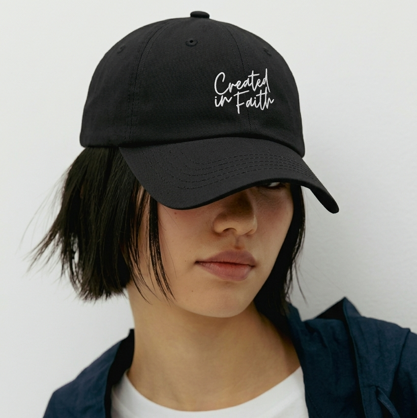 Created in Faith Embroidered Cap – Black Christian Cap | Faith-Based Unisex’s Apparel
