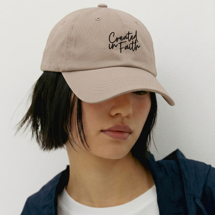 Created in Faith Embroidered Cap – Beige Christian Cap | Faith-Based Unisex’s Apparel