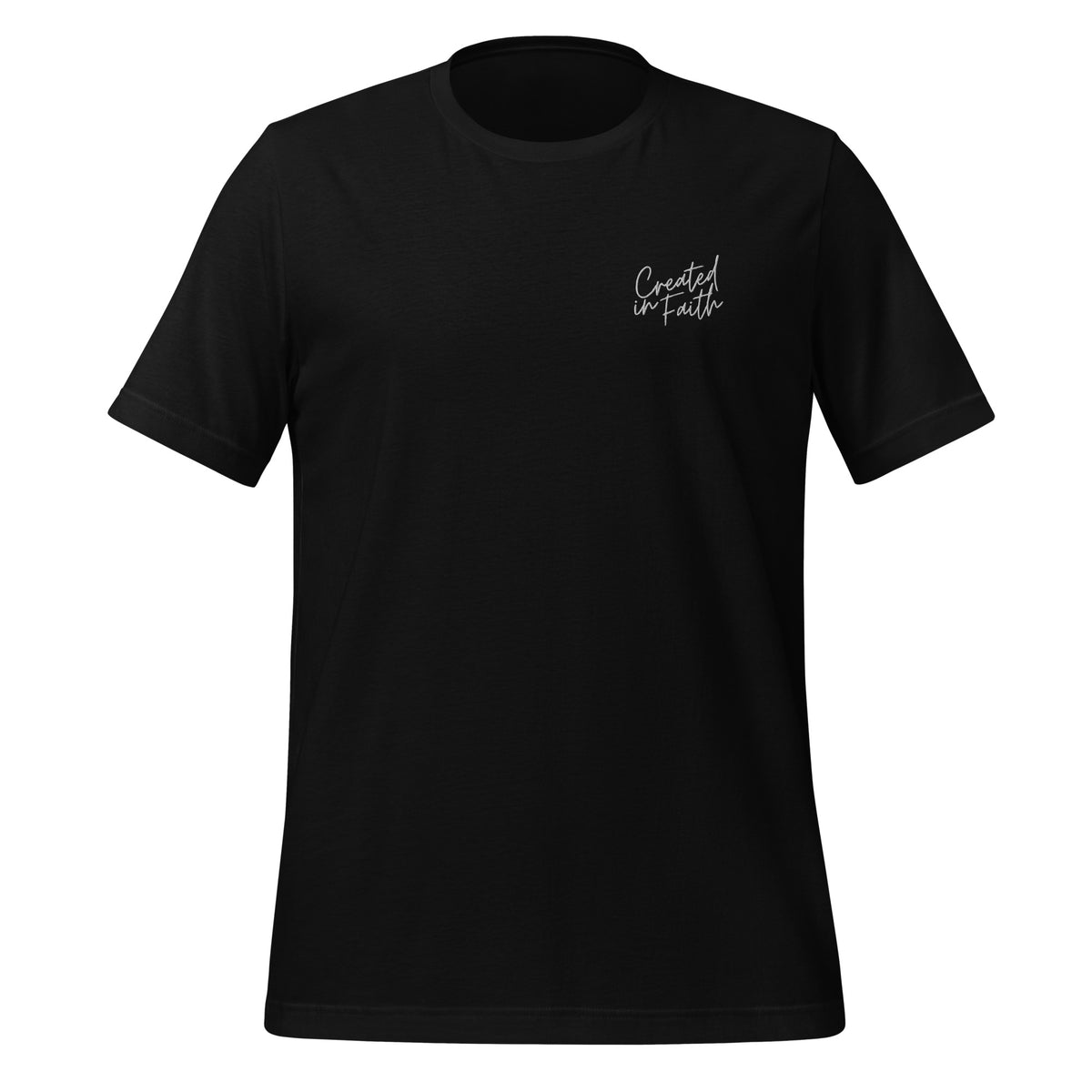Created in Faith Embroidered T-Shirt – Black Christian T-shirt | Faith-Based Unisex’s Apparel