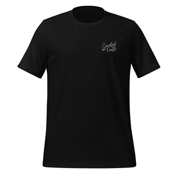 Created in Faith Embroidered T-Shirt – Black Christian T-shirt | Faith-Based Unisex’s Apparel